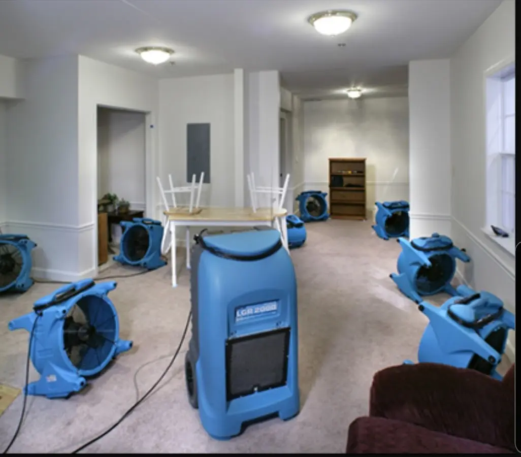 Air movers and dehumidifier setup for Water Extraction & Removal in Barrington